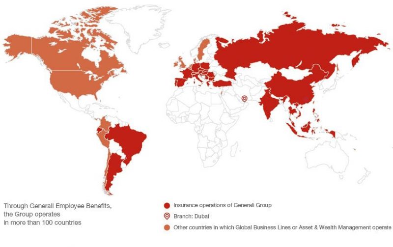 Mapa působení pojišťovny Generali